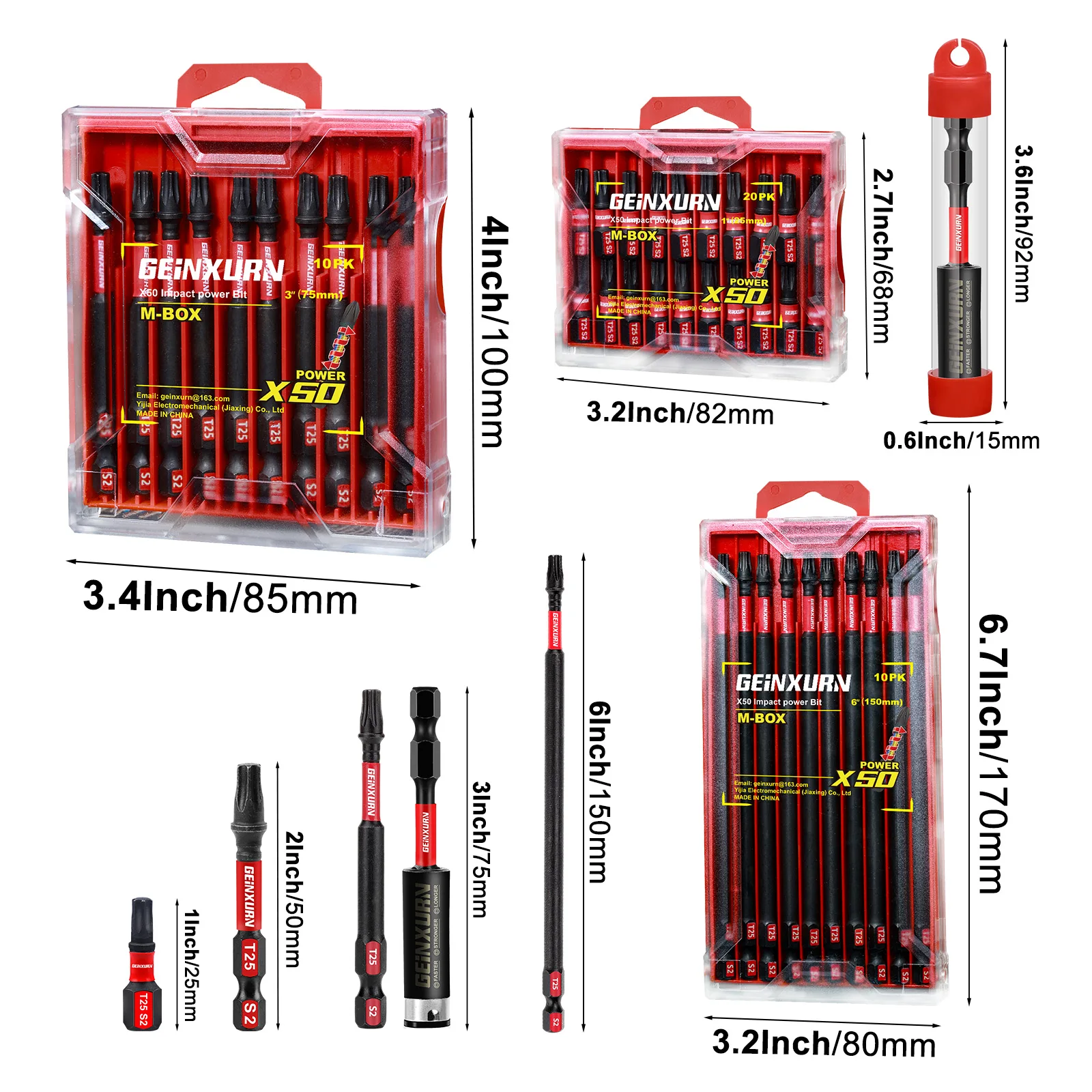 Geinxurn T25 Impact Tough Magnetic Screwdriver Bit Set, #25 Torx Head Power Bits, S2 Alloy Steel Star Bits with Storage M-Box