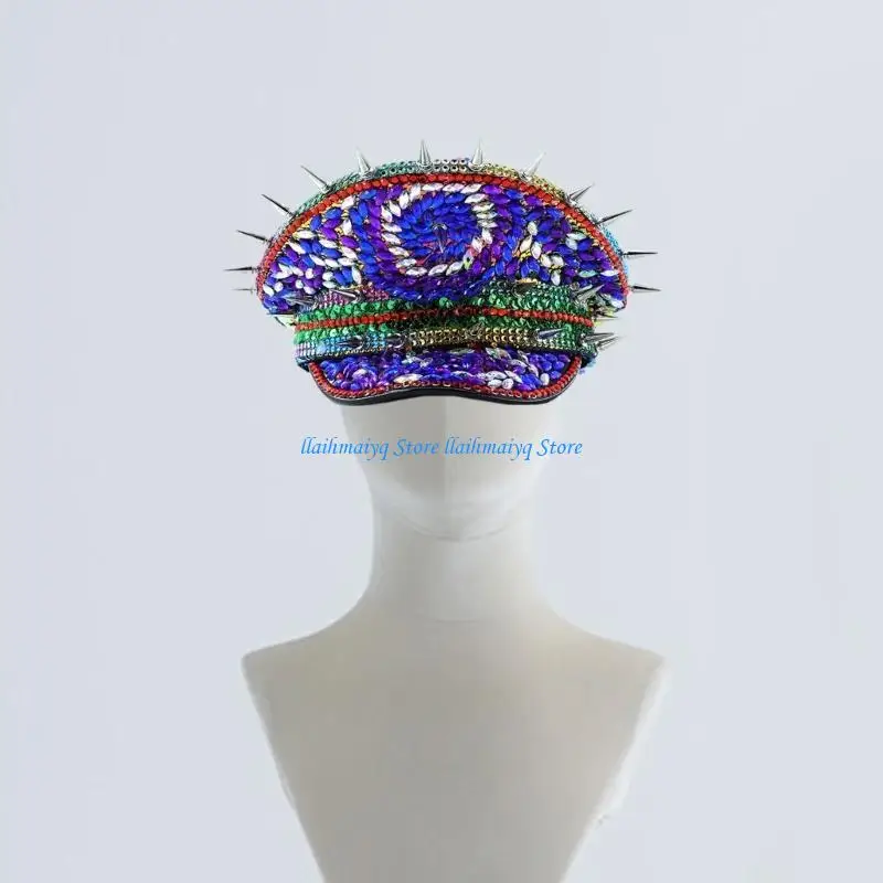 573B قبعة بحرية متلألئة مع أحجار الراين قبعة دش الزفاف العازبة حفلة برشام رصع الكابتن قبعة المرأة صور قبعة