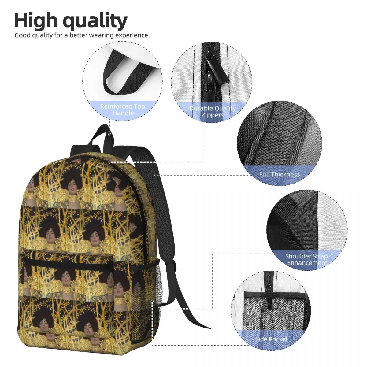 Gustav Klimt Art Austrian Artist Backpack Daypack Large Capacity Boys Girls BookBag School Bag Shoulder Bags for Men Women