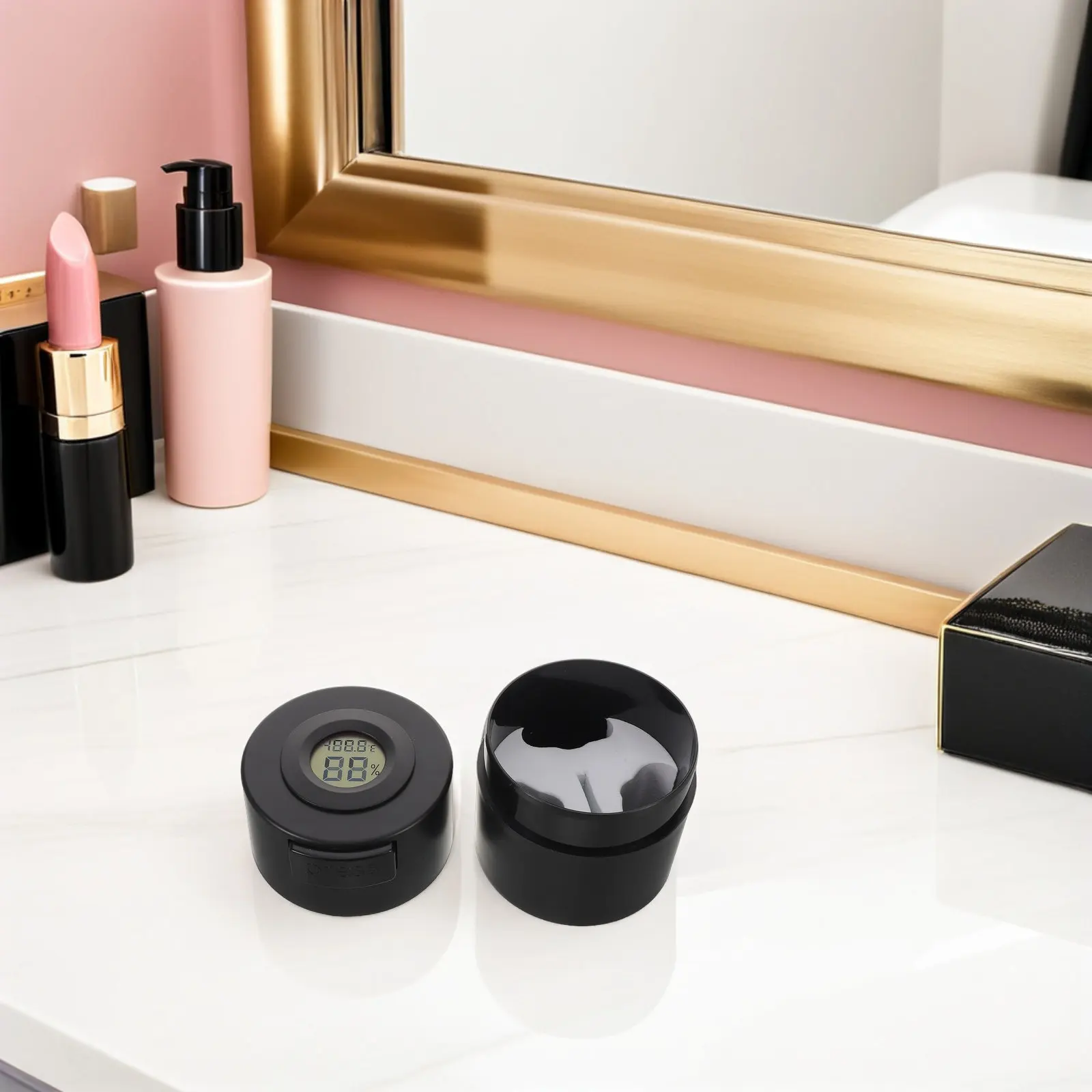 Eyelash Glue Storage Container Black Press Type Lash Extension Glue Jar Airtight Storage Tank Temperature Humidity Monitor