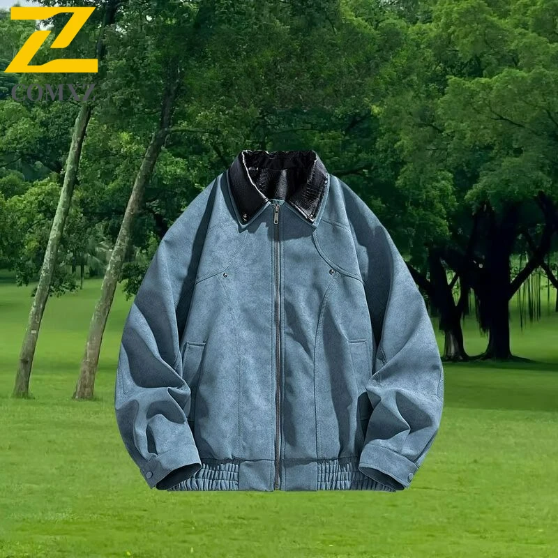 

COMXZ Leather Jacket Mens Lightw Luxurious Turndown Collar Climbing PU Leather Coat Leisure Loose Windproof Spring Autumn Coats​