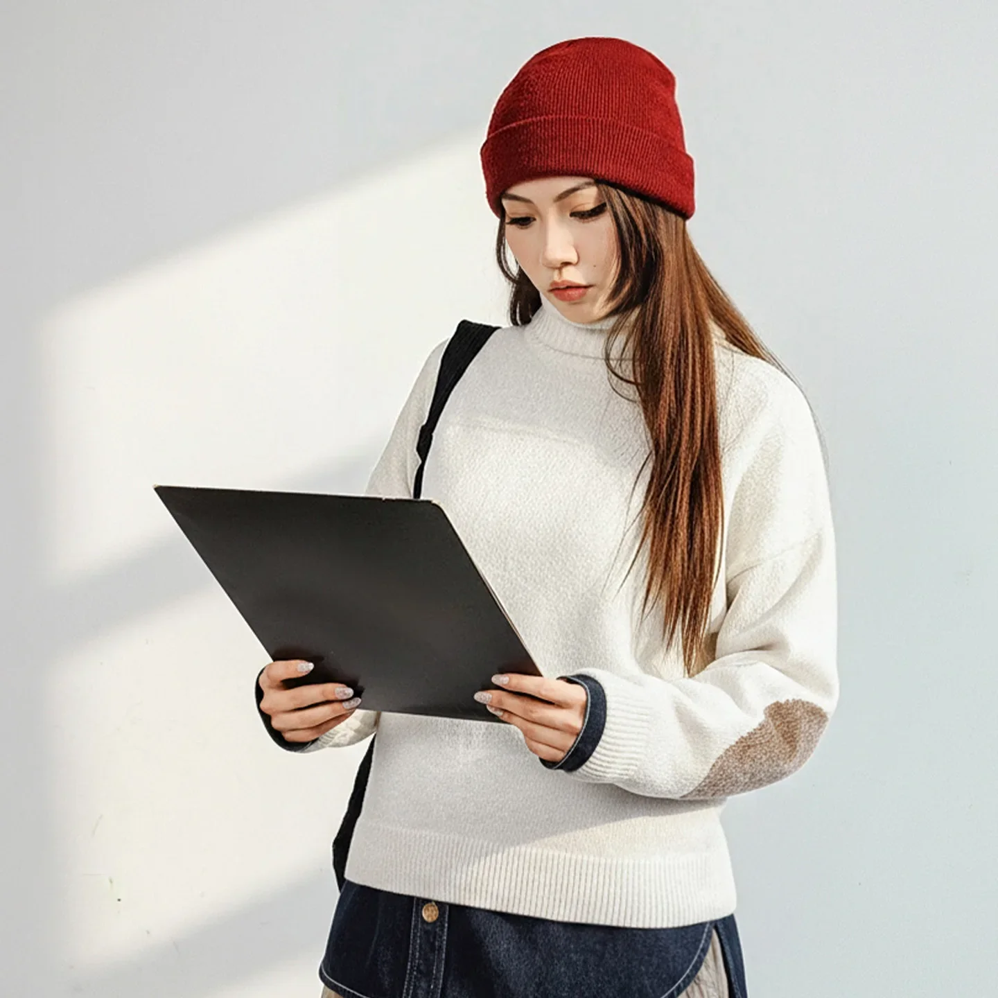 

Maden Chenille Turtleneck Sweater for Women White High Neck Loose Thick Knit Pullover Autumn Winter Layering Top