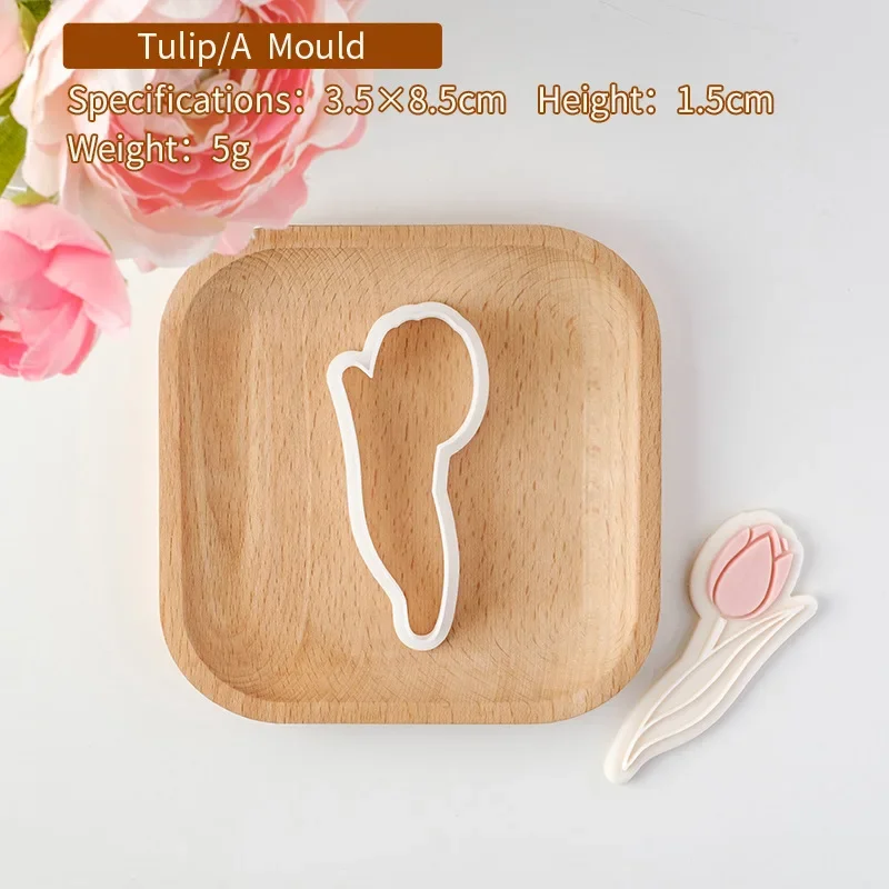 Tulip Flower Fondant Biscuit Mold Mom Birthday Flower Cookie Press Stamp DIY 3D Happy Mothers Day Dessert Pastry Craft Form 2023