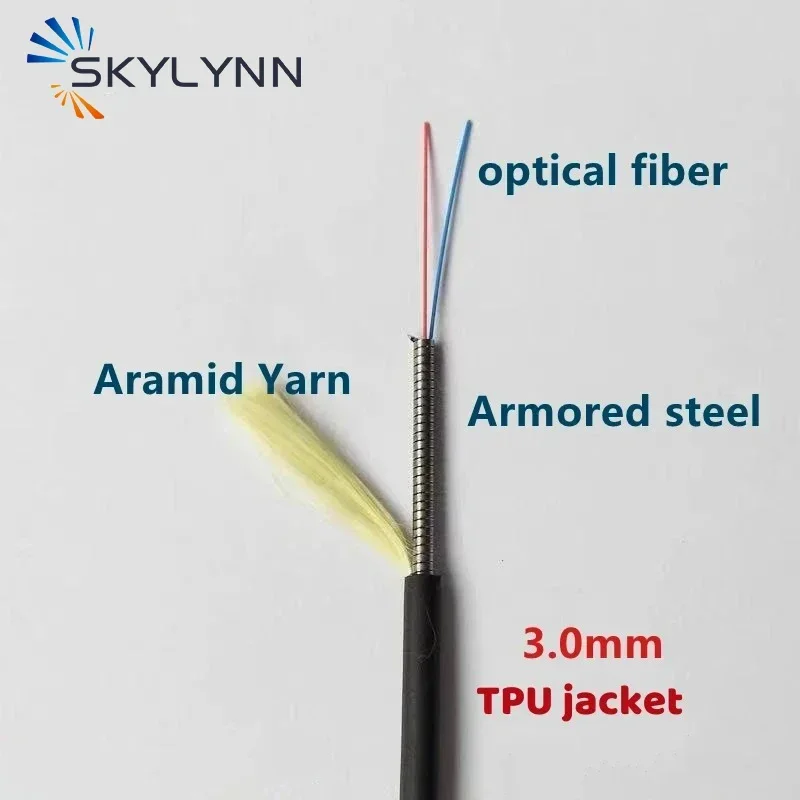 TPU Armored jumper 2cores Fiber optic Patchcord 3mm 40M-120M waterproof Customizable LC FC SC ST APC Singlemode G657A2 Outdoor