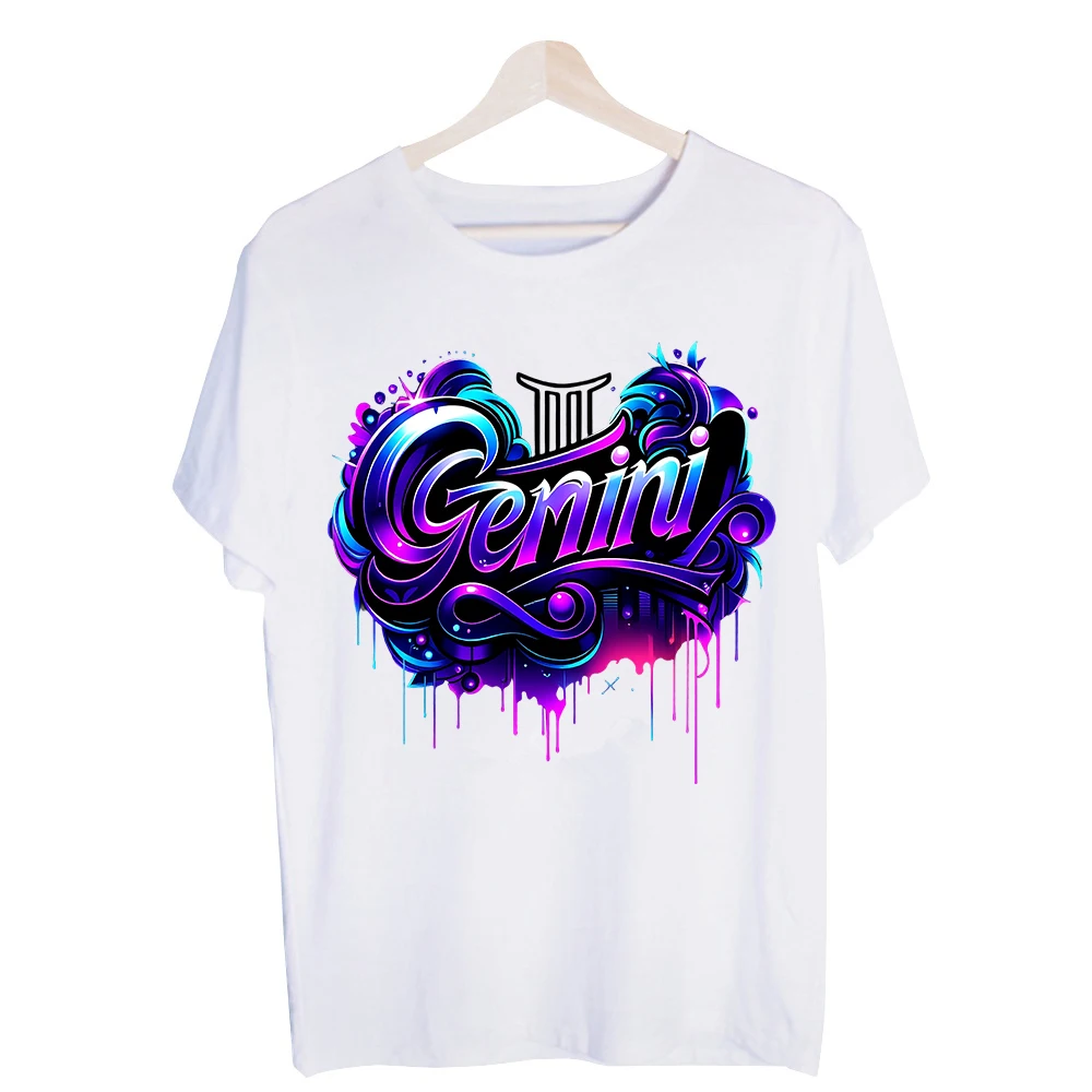Men's Zodiac Gemini Typography Graphic Tee, Short Sleeve Crew Neck Streetwear T-Shirt for Casual Daily Wear