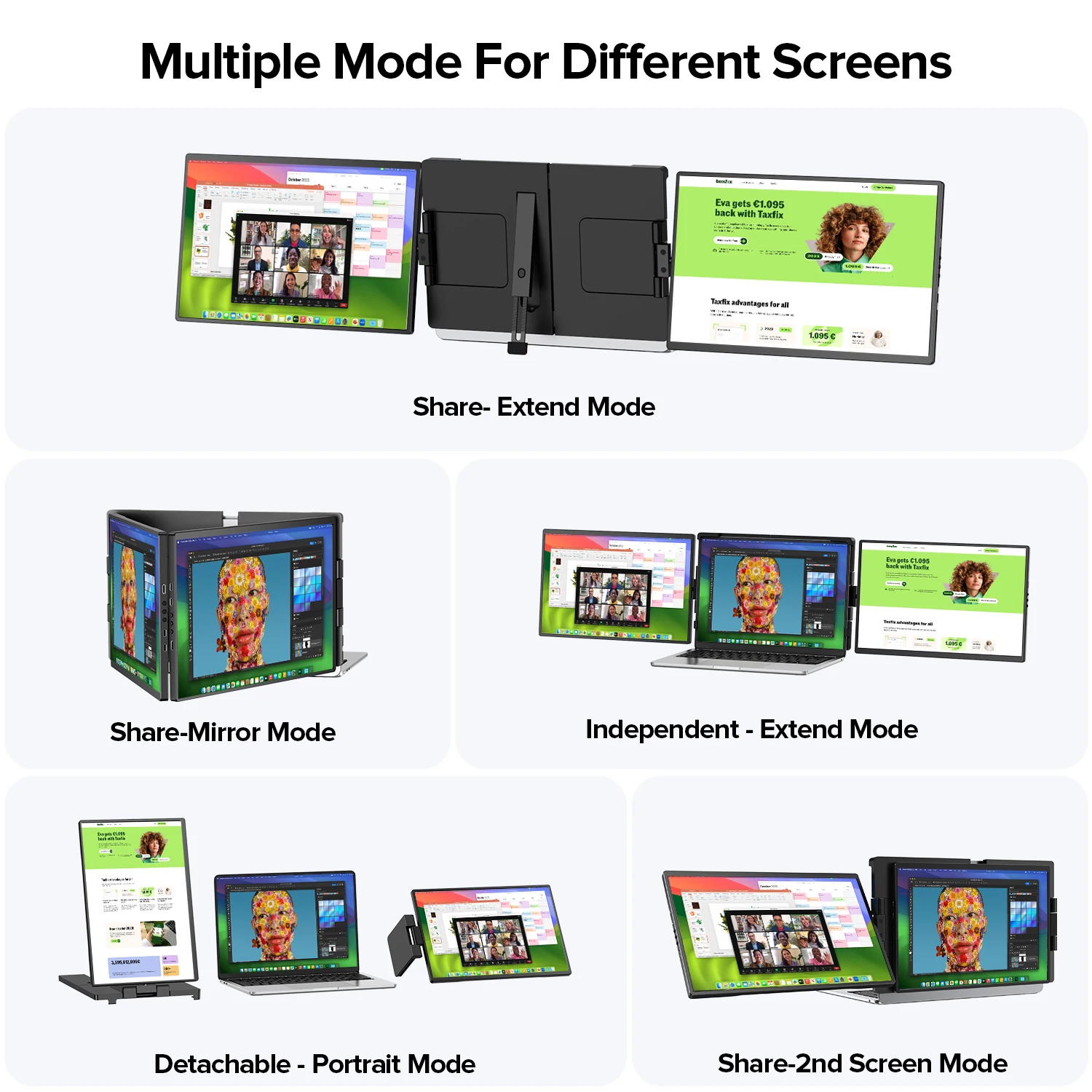 Extensor de tela para laptop Ustaion X3, monitor triplo portátil de 14 polegadas com tela QHD 2K IPS para Mac Windows Chrome PC cabe em 13-17 polegadas