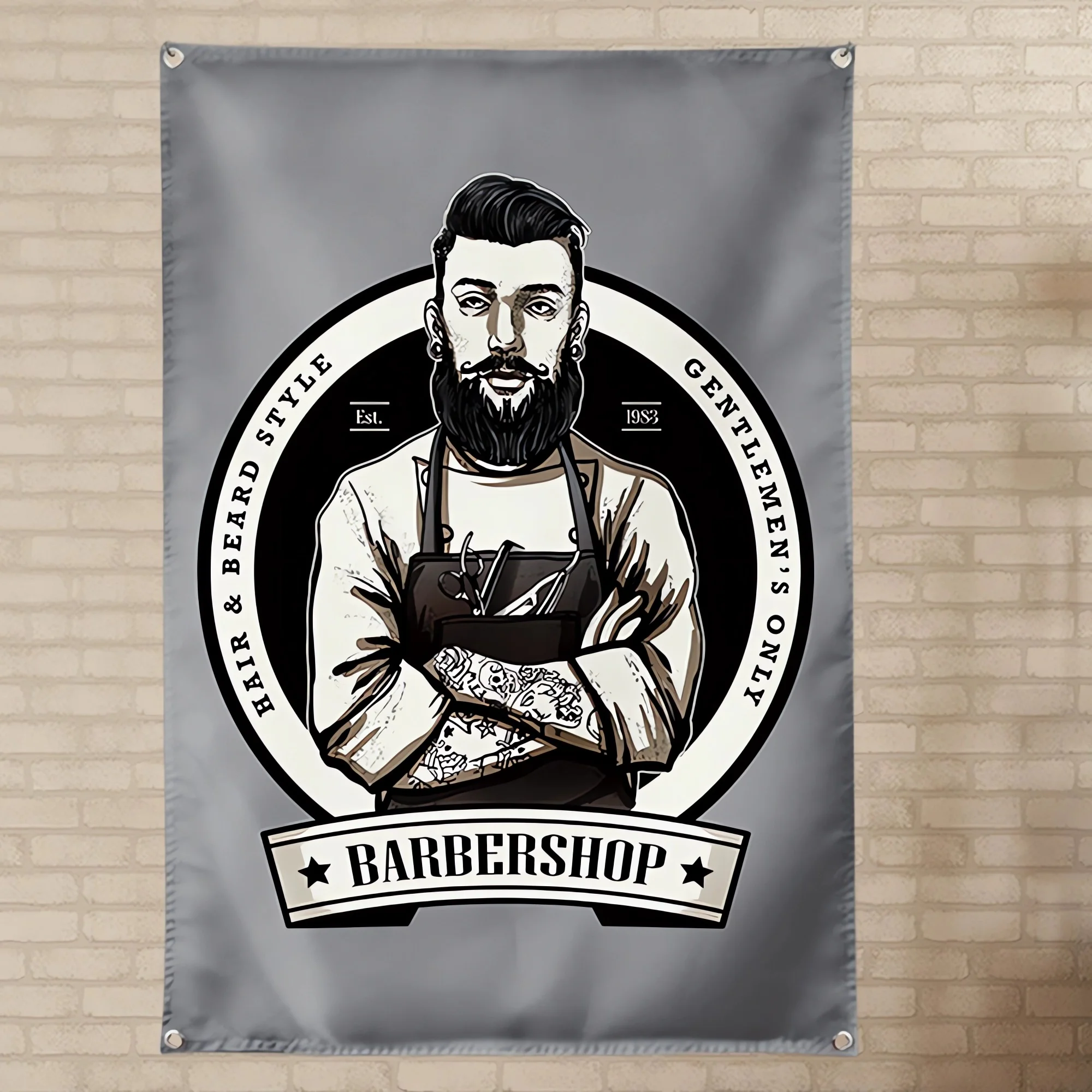 Hair Salon Wall Art Poster Wall Hanging Flag Haircut Shave Service Signboard Wall Decor Banner For Tattoo Studios Barber Shop 2