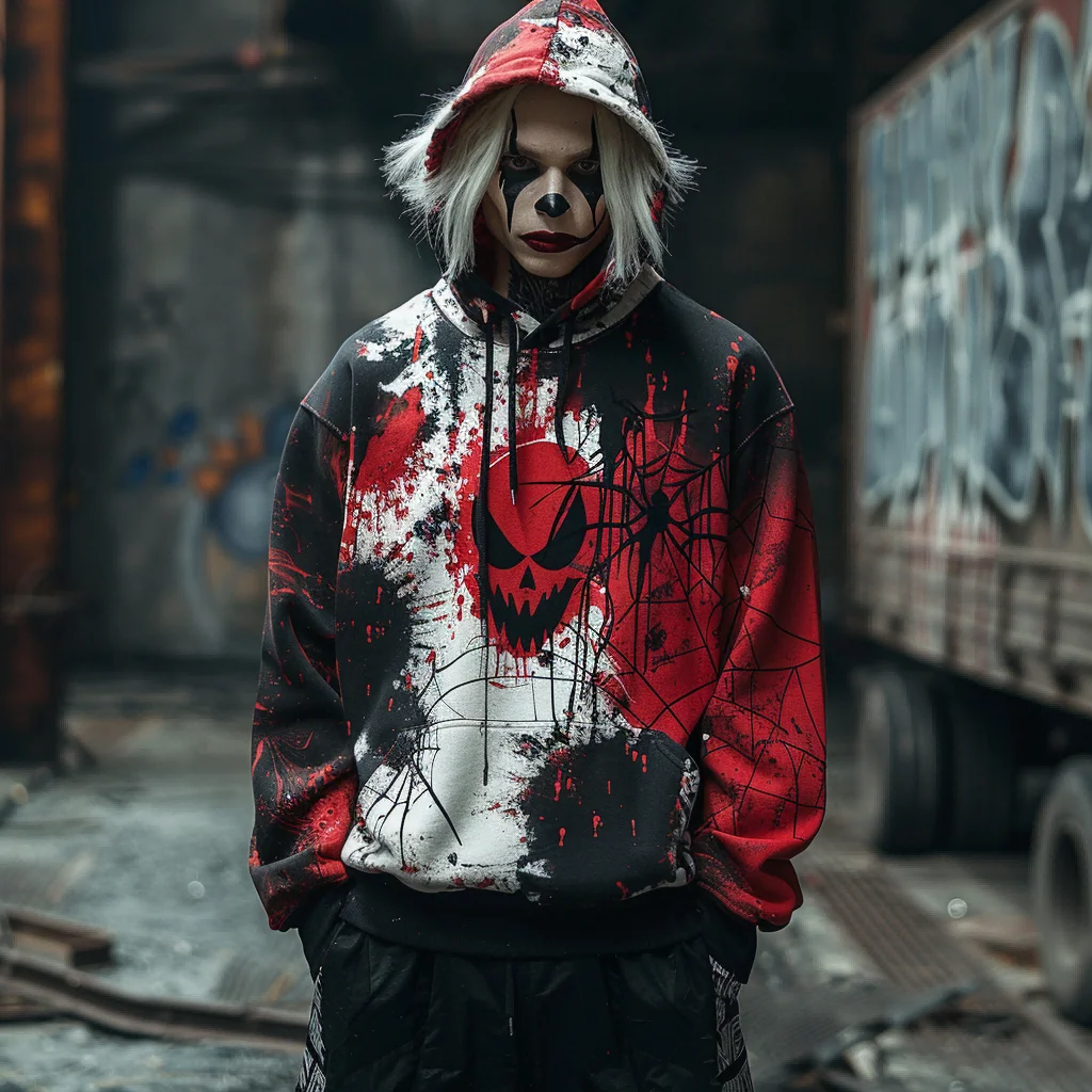 Halloween oversized sweatshirt with clown print Gothic hoodie, winter men's casual round neck long sleeved pullover sweatshirt