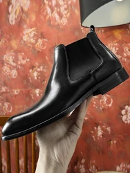 Hanmce Chelsea Boots Luxury Best quality Genuine Leather Chelsea Men Boots