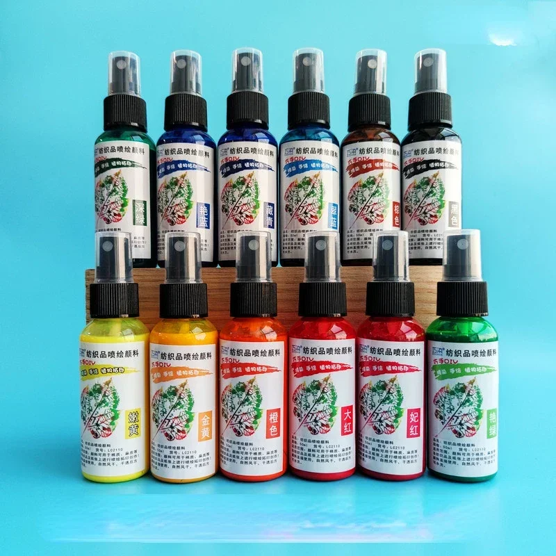 50ml/bottle 12colors Textile Spray Paint Creative DIY Hand-painted Plant Rubbing Spray Dye Pigment