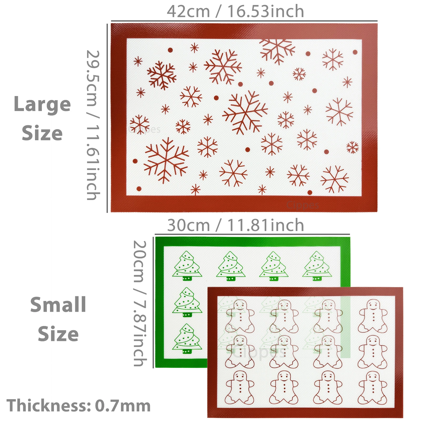 Silicone Baking Mat for Christmas, with Xmas Tree Snowflake Gingerbread Man Patterns, Reusable & Heat-Resistant, for Cookies