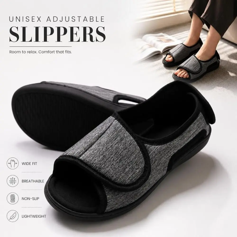 Open-Toe Unisex Adjustable Slippers Soft Breathable Wide Width Sandals Flexible Lightweight Swollen Feet Slippers Indoor