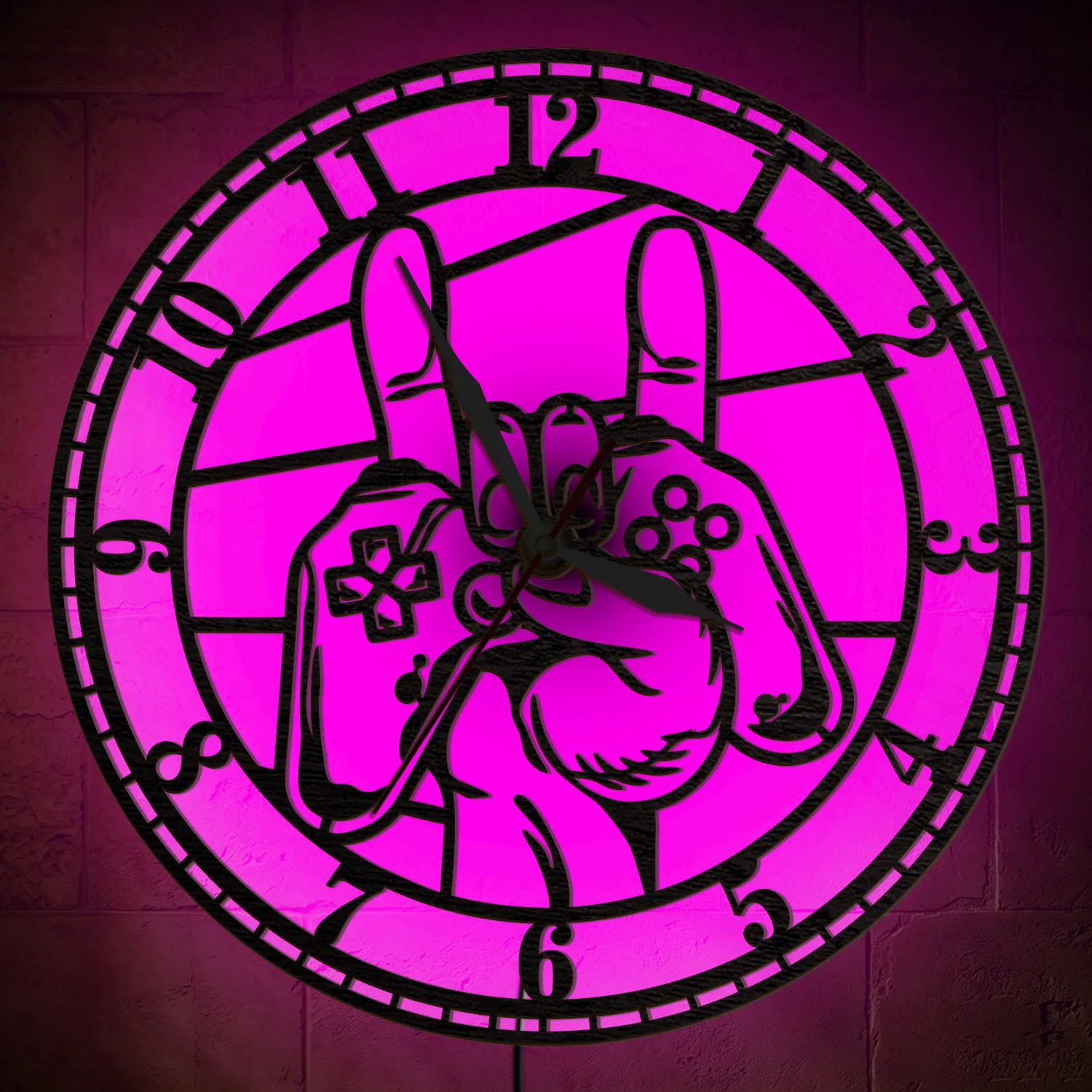 Video Game Player Gamepad Wooden Wall Clock Glow in Dark for Man Cave Teen Room Gaming Illuminated Sign LED Light Up Wall Clock
