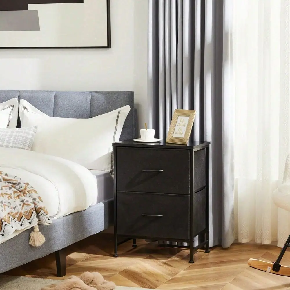 

Set Of 2 With 2 Storage Drawers Side Table For Bedroom, Living Room, Closet, College Dorm, 20 Height, Black
