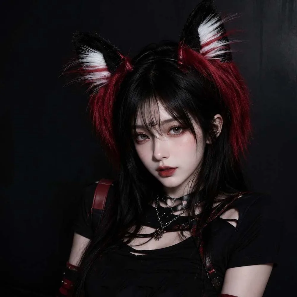 Lightweight Wolf Ears Headband Red Black Soft Plush Faux Fur Headwear Fluffy Texture Durable Wire Halloween Hair Hoop