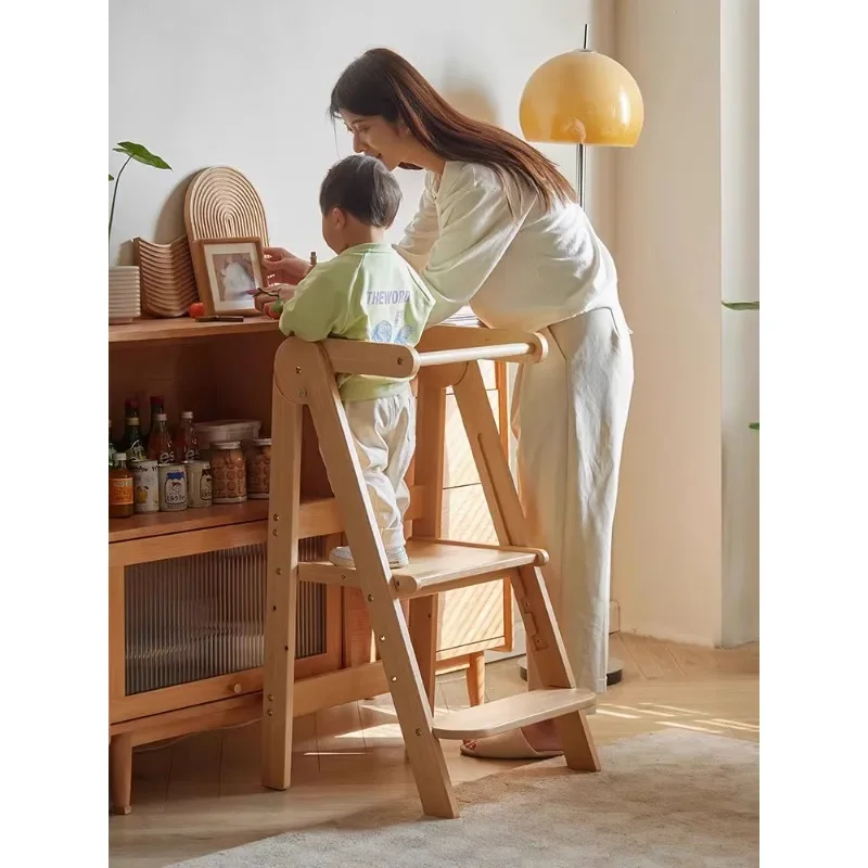 Wood fun learning Tamont baby step wash stool foldable solid wood children's foot wash stool with handrail