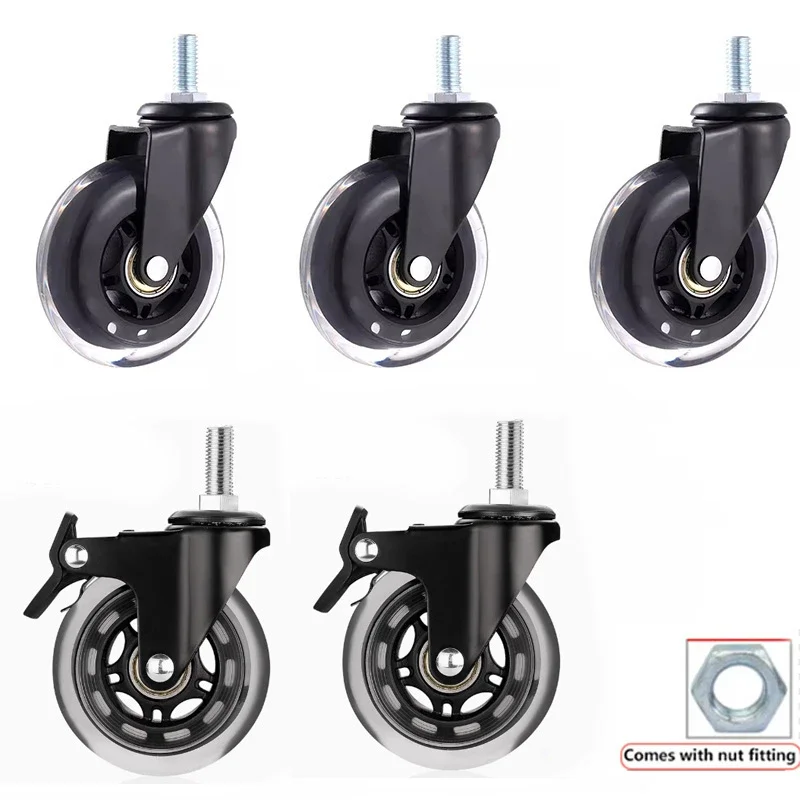 5 Pcs 2 .5 inch M8/M10*25mm PU Ice Wheel Electrophoresis Entertainment Equipment Scooter Universal Brake Mute Caster