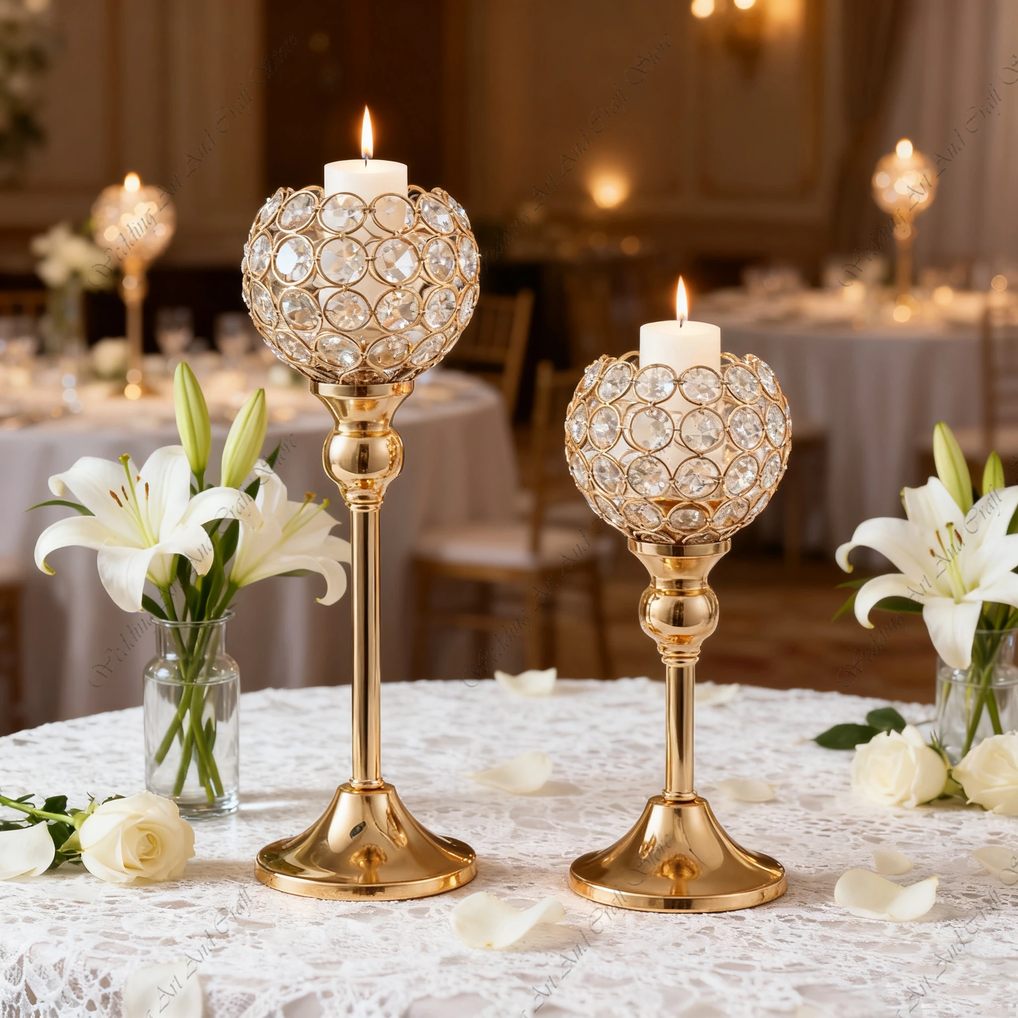 

50pcs f30 40-65cm Tall Votive Tealight Gold Crystal Candle Holder Bowl Romantic Candlelight Props Candlesticks Holder ivy244