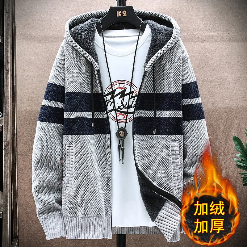 

Autumn Winter Men Sweater Thick Hooded Warm Men Knitting Pullovers Zipper Jumper Slim Fit Casual Comfortable Knitted Sweater Men