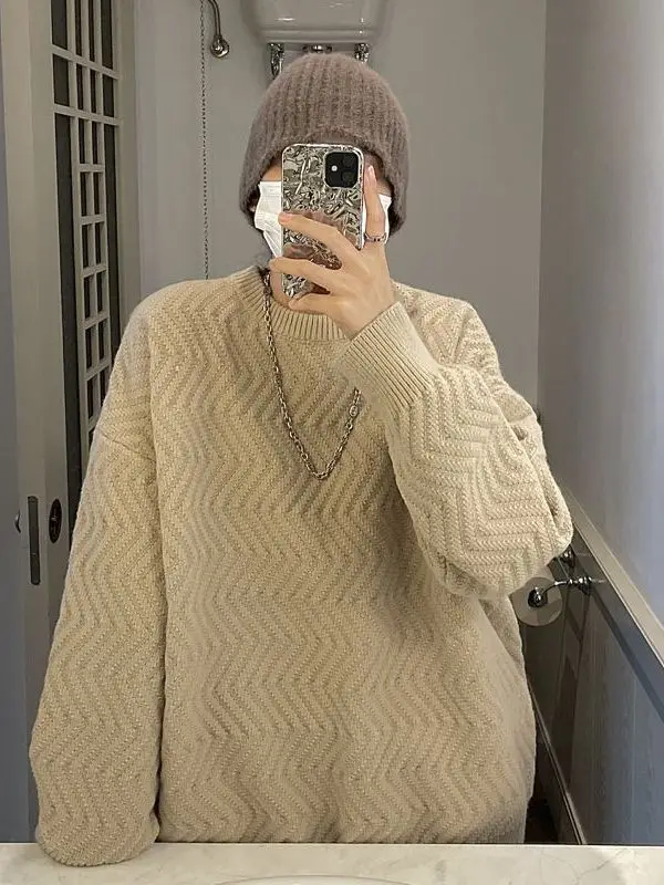 

Laid-ba Sle Men's Knitted Sweater Thiened Loose Fit Winter Casual Polyester Fiber Soft Comfortable Oversized Knitwear