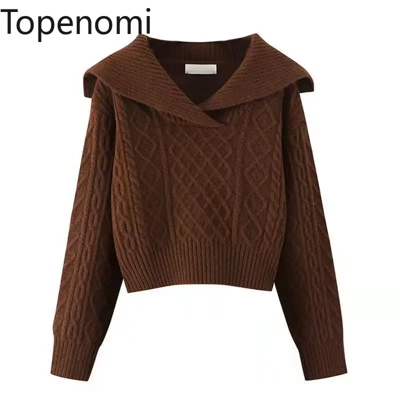 Topenomi Twists Knitted Cardigan Women 2024 Autumn Winter Lapel Slim Short Sweater Korean Fashion Solid Long Sleeve Tops Jumper