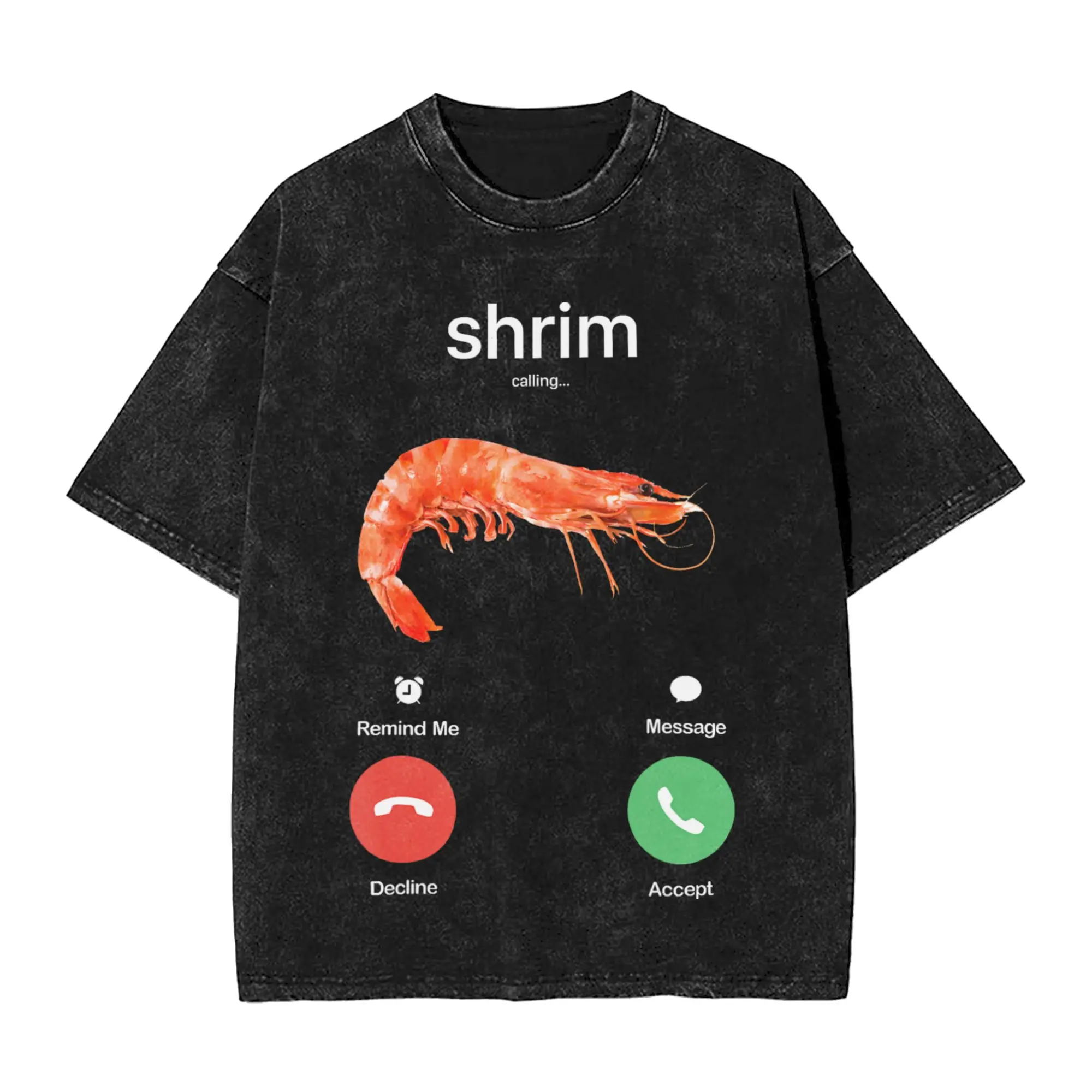 Shrim Calling Funny Meme Washed T-Shirt Men  Y2K Retro Cotton T-Shirts Summer Crewneck Harajuku Tees Pattern Plus Size Tops