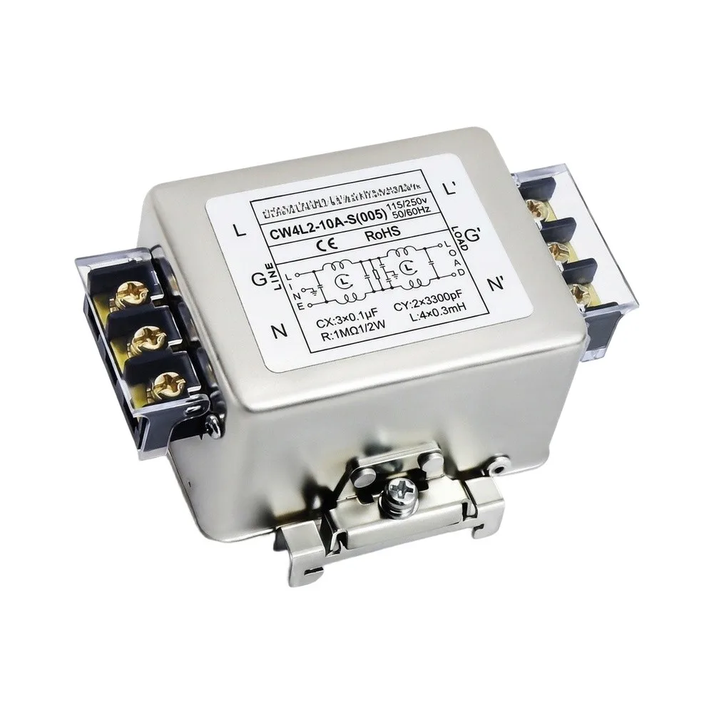 CW4L2-S Series 10A 20A 30A 40A Single Phase AC Filter 220V with For Bipolar Terminal Block and Rail Mount Design