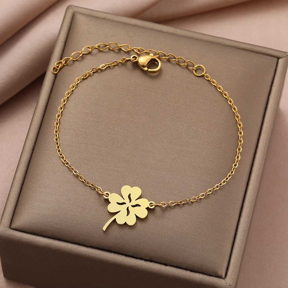 Stainless Steel Bracelets Classic Trend Clover Vintage Pendant Chains Fashion Charms Bracelet For Women Jewelry Party Best Gifts