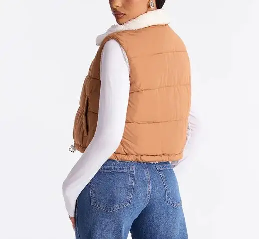 سترة نسائية للخريف والشتاء بياقة بسحاب من صوف الضأن مع جيب وسترة خصر ملابس دافئة #3