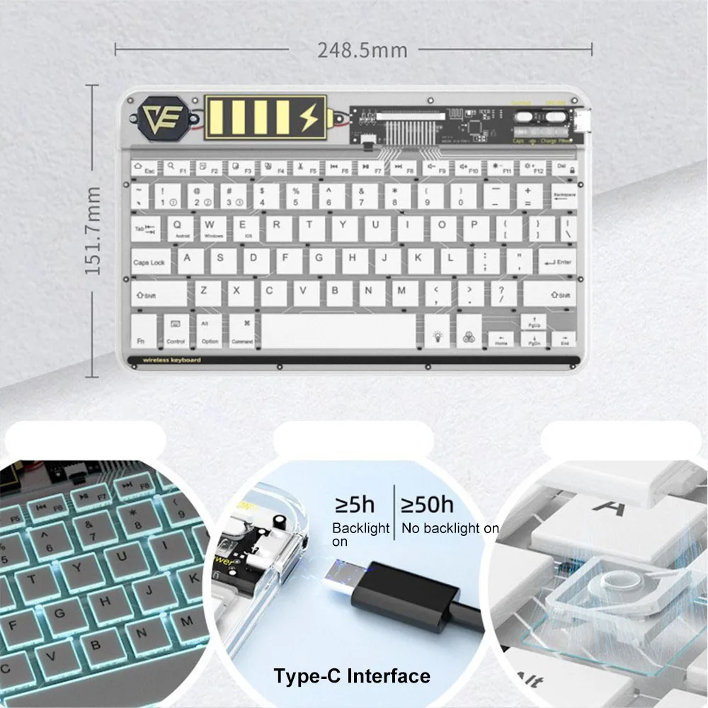Wireless Keyboard & Mice Combo Rechargeable Transparent Shell Mouse Bluetooth Keyboard Kits For Laptop Tablet PC Office Mouse
