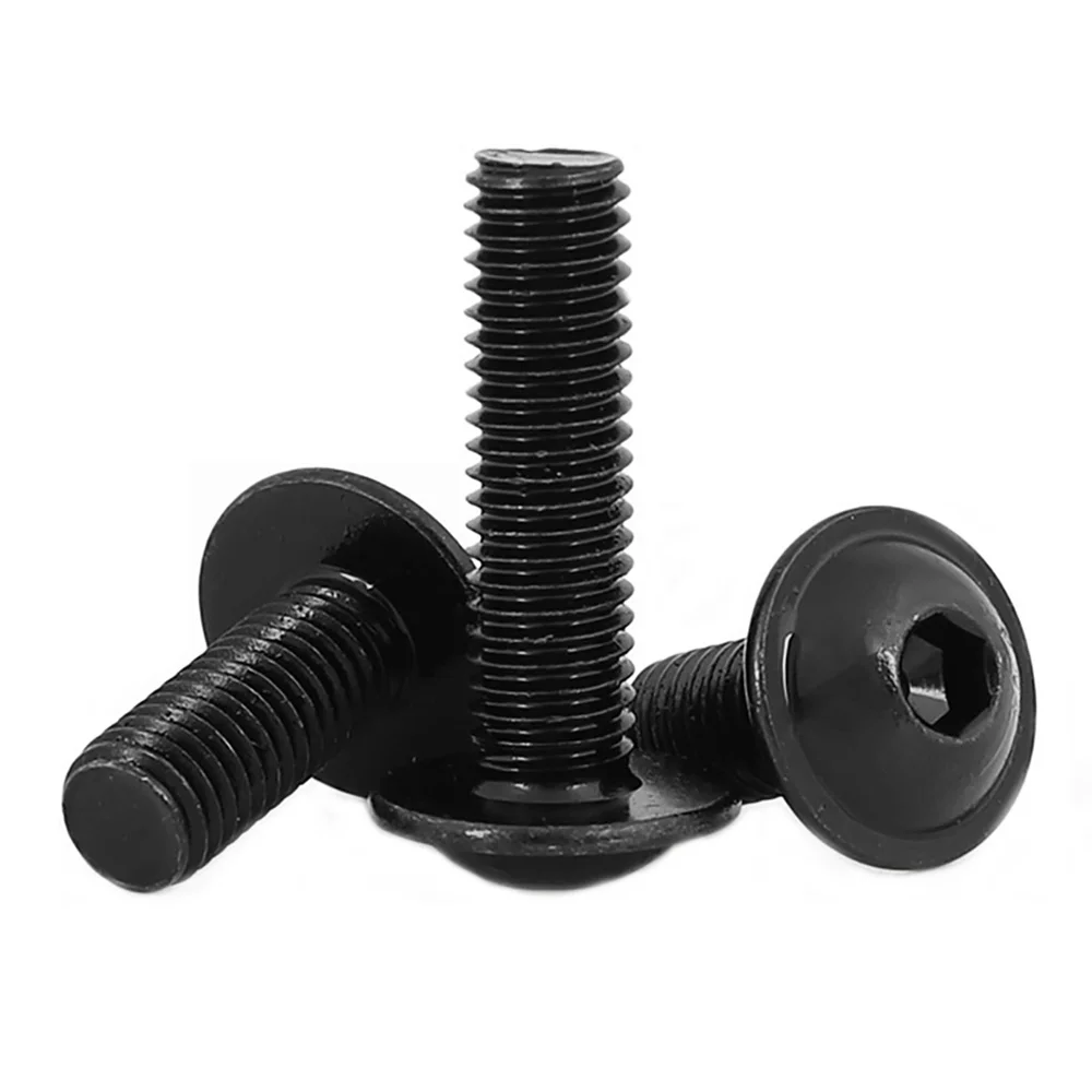 10pcs M3 M4 M5 M6 M8 M10 Grade 10.9 Black Hex Hexagon Socket Round Button Flange Head With Washer Collar Screw Bolt