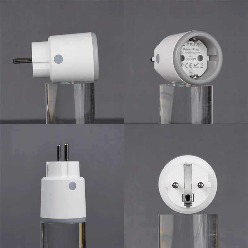 AEF7-2Piece Smart Plug Matter Wi-Fi Socket With Energy Monitor Function Work With For Homekit Google Home Alexa White ABS EU Plu