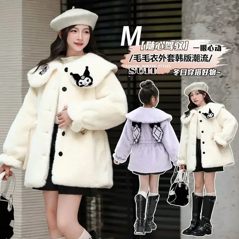 

Sweet Kuromi Anime Sanrio Winter Long Sleeve Coat Cute Cartoon Kawaii Childrencotton Thickened Jacket Clothing Gifts for Kids