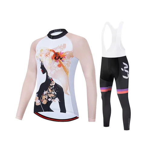 Imagen 2 del producto LIV-Conjunto de traje de ciclismo para mujer, jersey de bicicleta de secado rápido, ropa deportiva para exteriores, babero de ciclismo, camisa de bicicleta, primavera y otoño