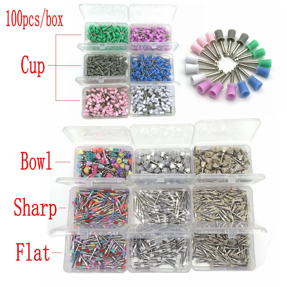 100pcs Dental Prophy Brushes Polishing Polisher Rubber Cup Disposable Latch type Colorful Buff Nylon Bristles Brush