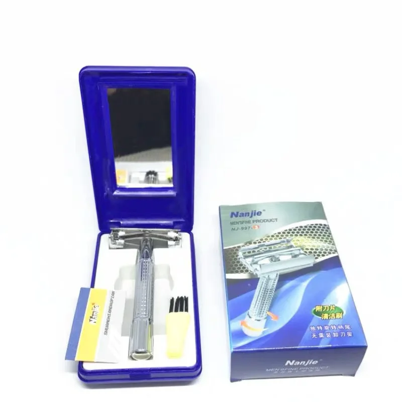 Men's Vintage Double Sided Stainless Steel Blade Straight Razor Manual Beard Shaver with Storage Box Classic Grooming Tool