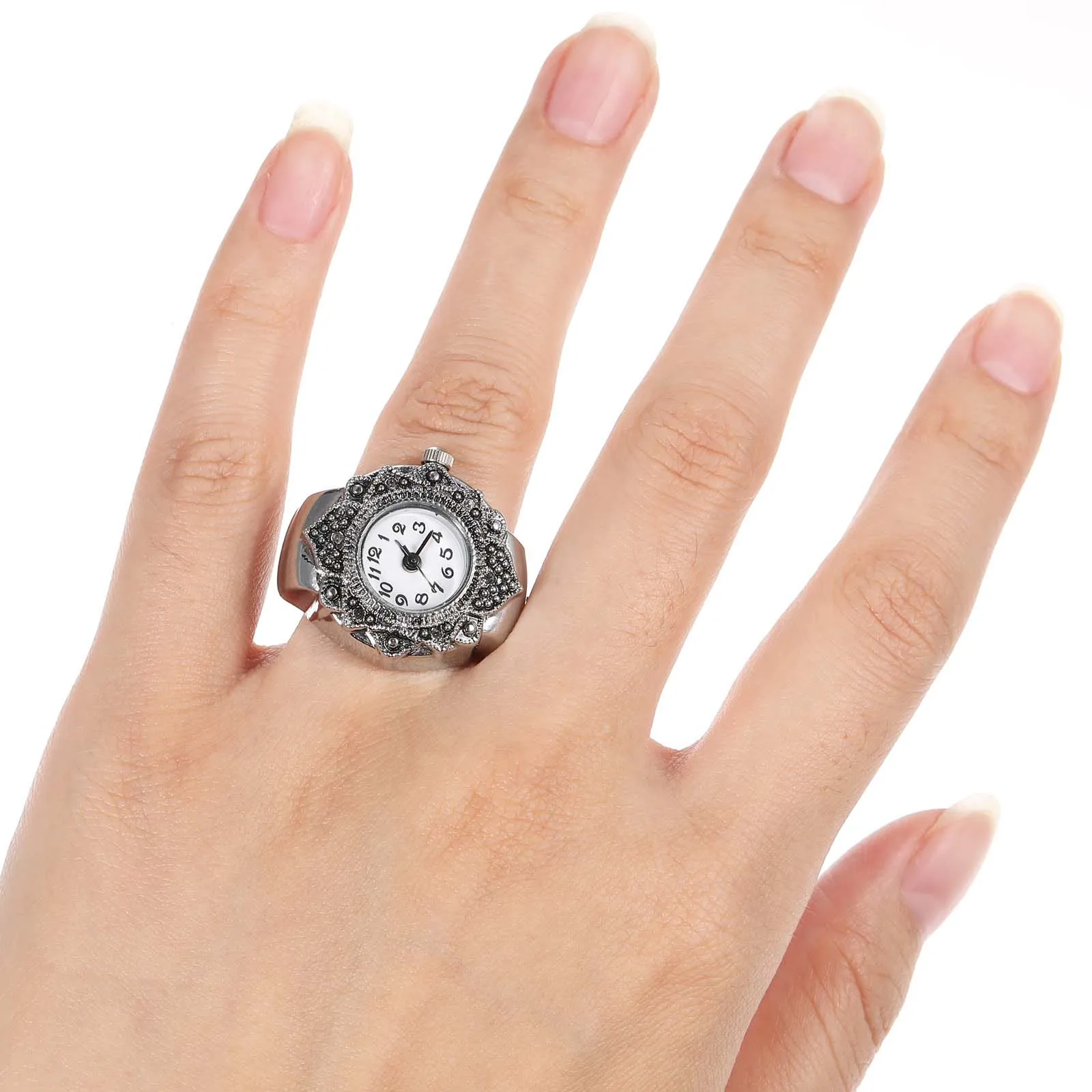 

1Pcs Octagonal Quartz Finger Ring Watch Casual Elastic Strap Retro Numerals Watch for Men Women Gift Festival Gift