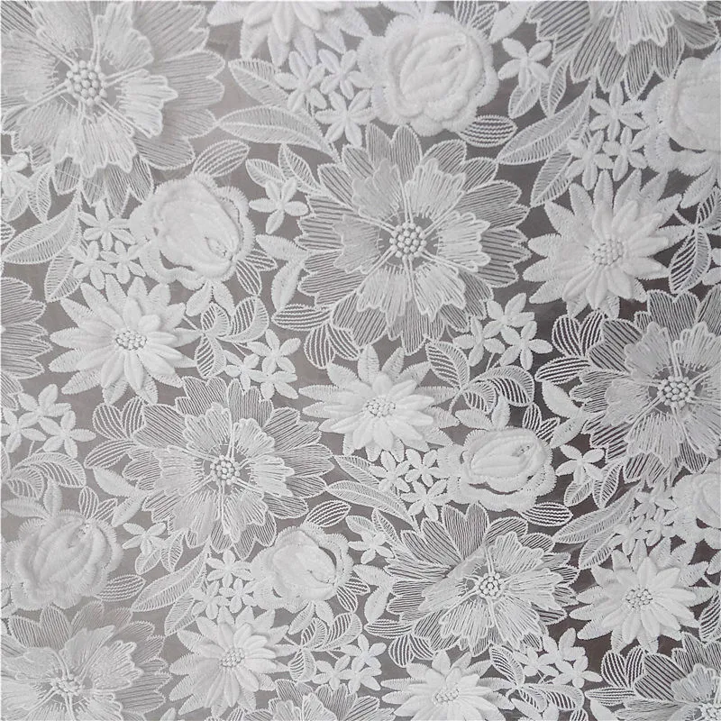 DIY NEW 3D white Milk Silk yarn lace fabric  beaded embroidered cloth for wedding dress / curtains DIY 1order=1 yard