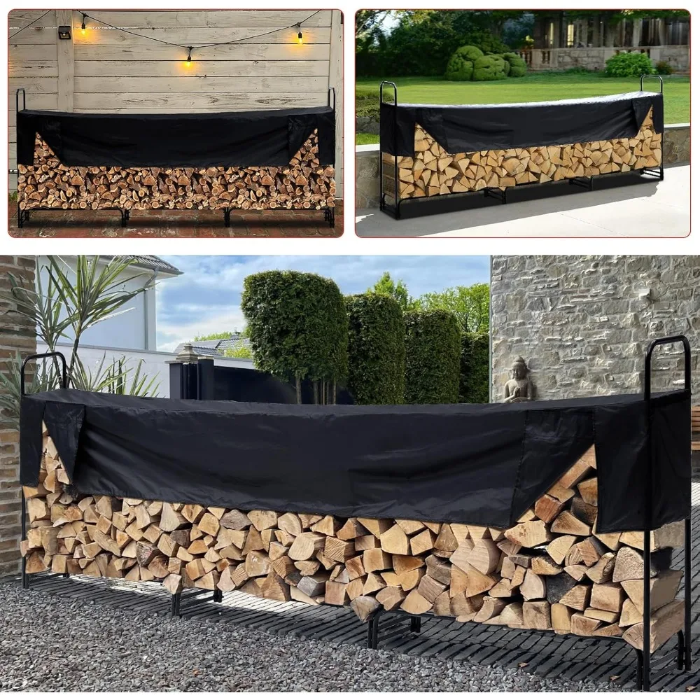 Firewood Rack Outdoor 12 ft with Cover,Heavy Duty Steel 3/4 Cord Logs Stacker Holder,Firewood Storage Stand for Indoor Fireplace