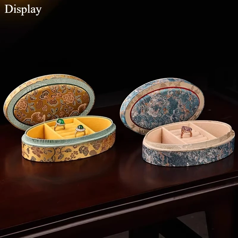 

Oval Jewelry Box, Palace Style Ring Earring Bracelet Organizer, Mini Velvet Travel Case, Elegant Gift Box for Women