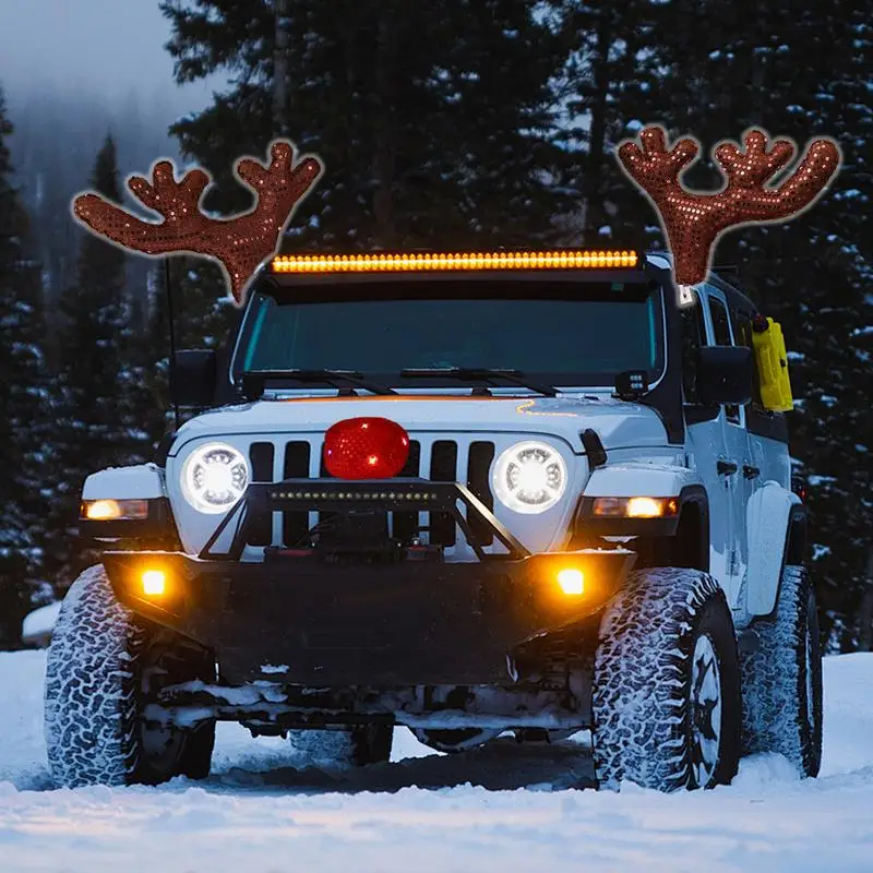 Светодиодные украшения в виде оленя Рудольф, рождественские рога северного оленя, красные украшения для носа, рога лося, автомобиль, носовой рог, костюм, набор декора
