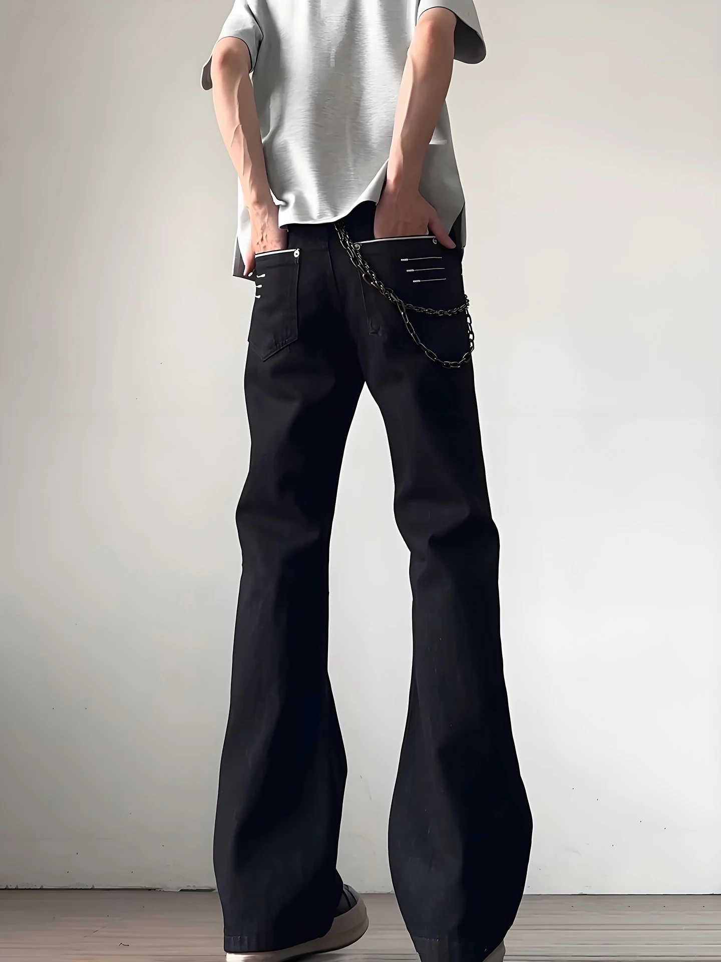 

American Sle Slim Fit Straight Leg Jeans Men's Original Denim High Waist Four Line Decorative Stitching Daily Wear