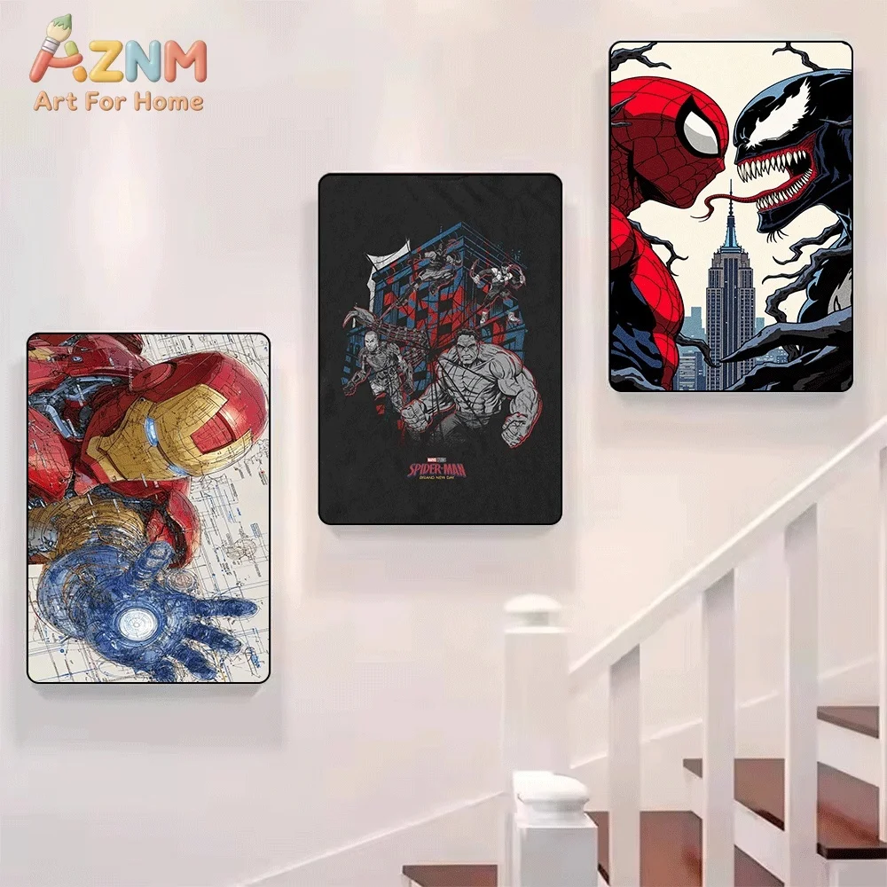 AZNM Iron Man Armor Mechanical Blueprint Sketch Canvas Wall Print, Superhero Helmet Arc Reactor Tech Drawing Comic Pop Graphic view 5
