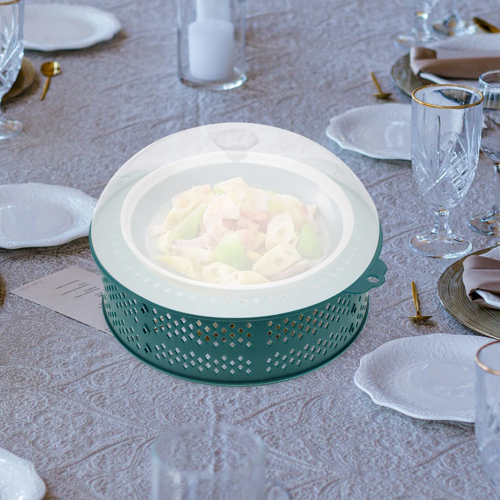 

1 set Food Table Cover Mosquito Proof Large Capacity Plastic Breathable Dishes Protector Double Layer Hollow Design Storage Box