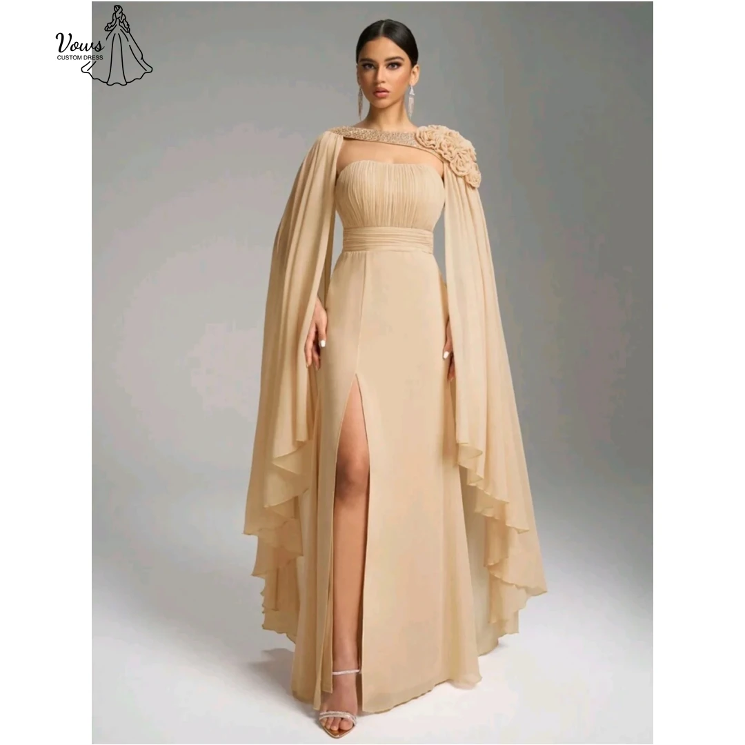 

Vows Вечерние платья Женские элегантные вечерние платья 2025 Женское платье на заказ с лентой 3D цветочным разрезом Роскошное женское платье для выпускного вечера