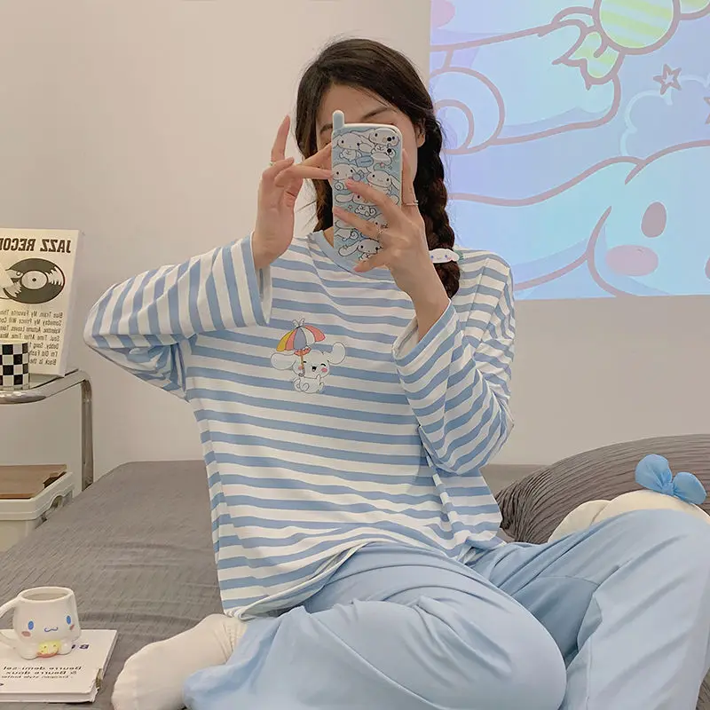 

Kuromi Cinnamoroll Anime Kawaii Sanrio Ins Shirt Pants Pajamas Cute My Melody Long Sleeved Loose Home Wear Clothing Gifts