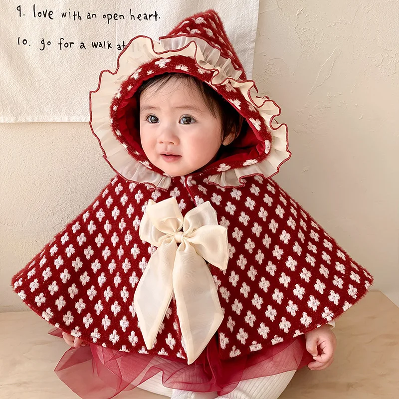 IYEAL Baby Cloak Baby Girl Autumn And Winter Outings Warm Fleece Coat Princess Christmas Cute Windproof Shawl