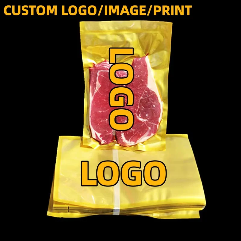 

100PCS Open Top Clear Front Gold Vacuum Packaging Bag Heat Sealing Chicken Cooked Food Meat Sausage Snack Fruits Freezer Pouches