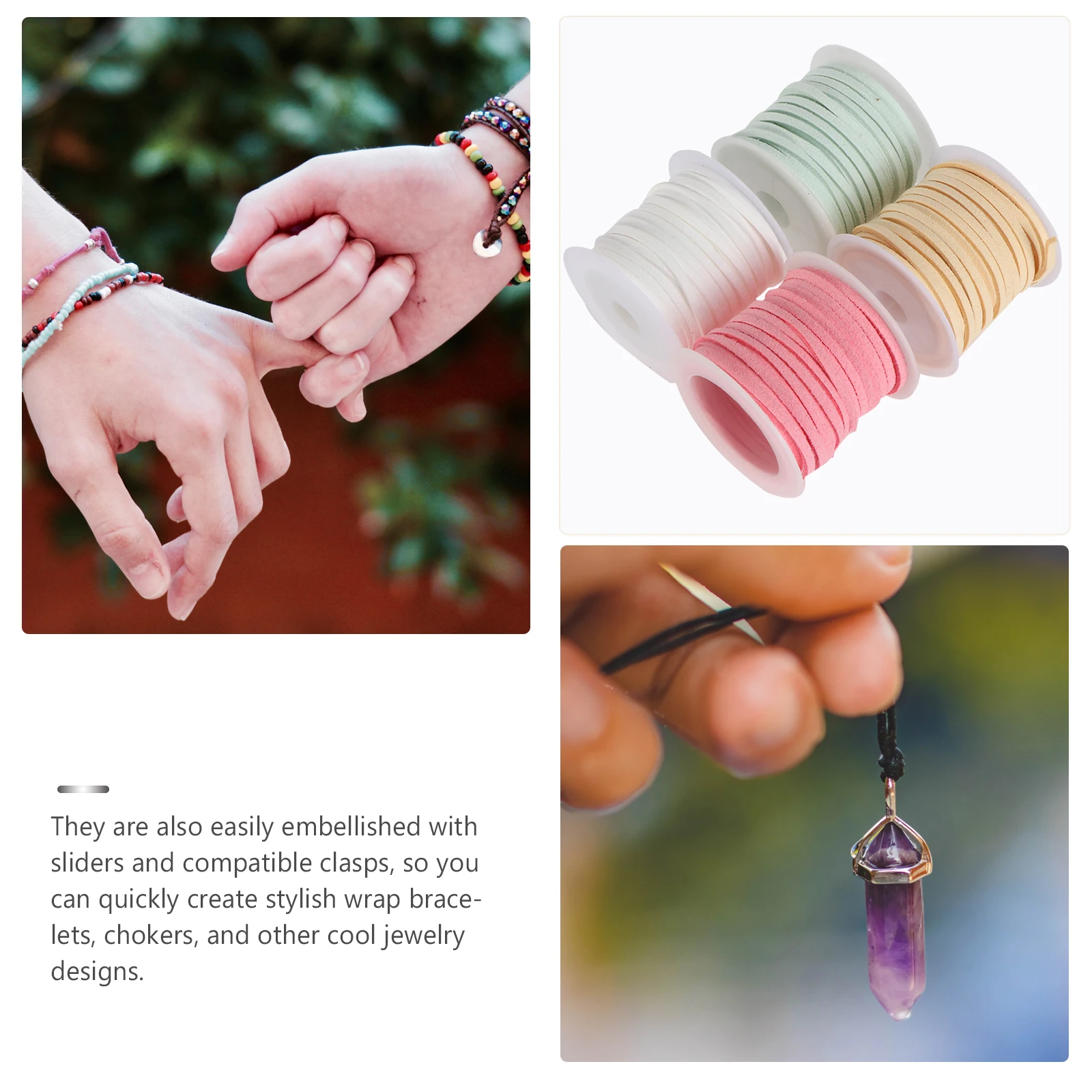 

4 Pcs Decorate Rope Deerskin Lanyard Soft Trim Cord Colorful Suede Beading
