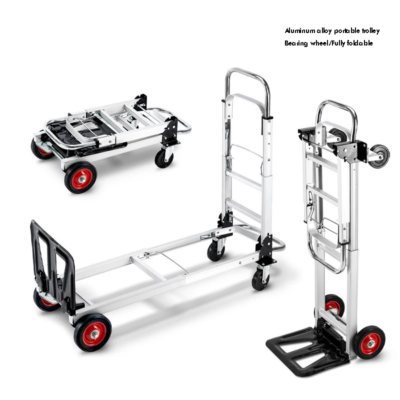 Handwagen aus Aluminiumlegierung, tragbar, faltbar, Handzug, Auto, Flachbett, geräuschlos, für Zuhause, Gepäck, Express-Lieferung, Transportwerkzeug